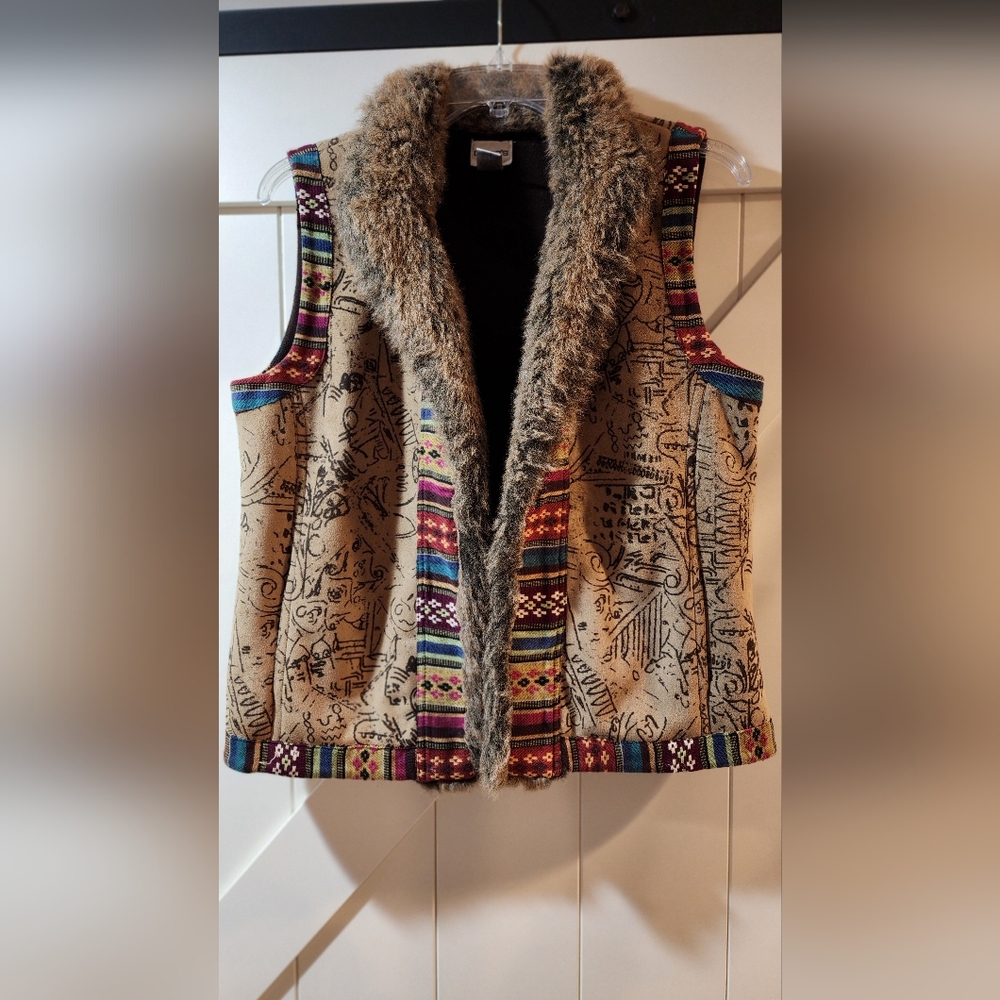 Fur lined Chico multi colored vest Size 1